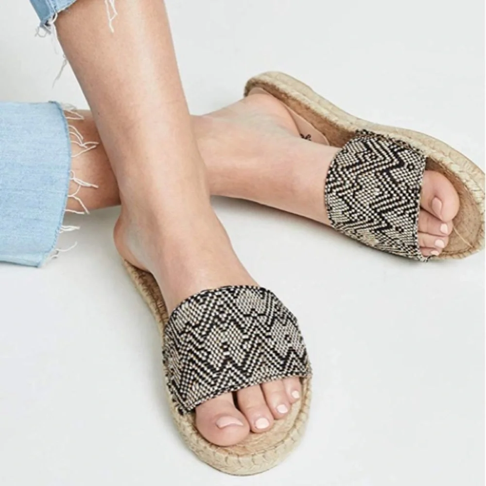 Black & Cream Woven Espadrille Slide - Women